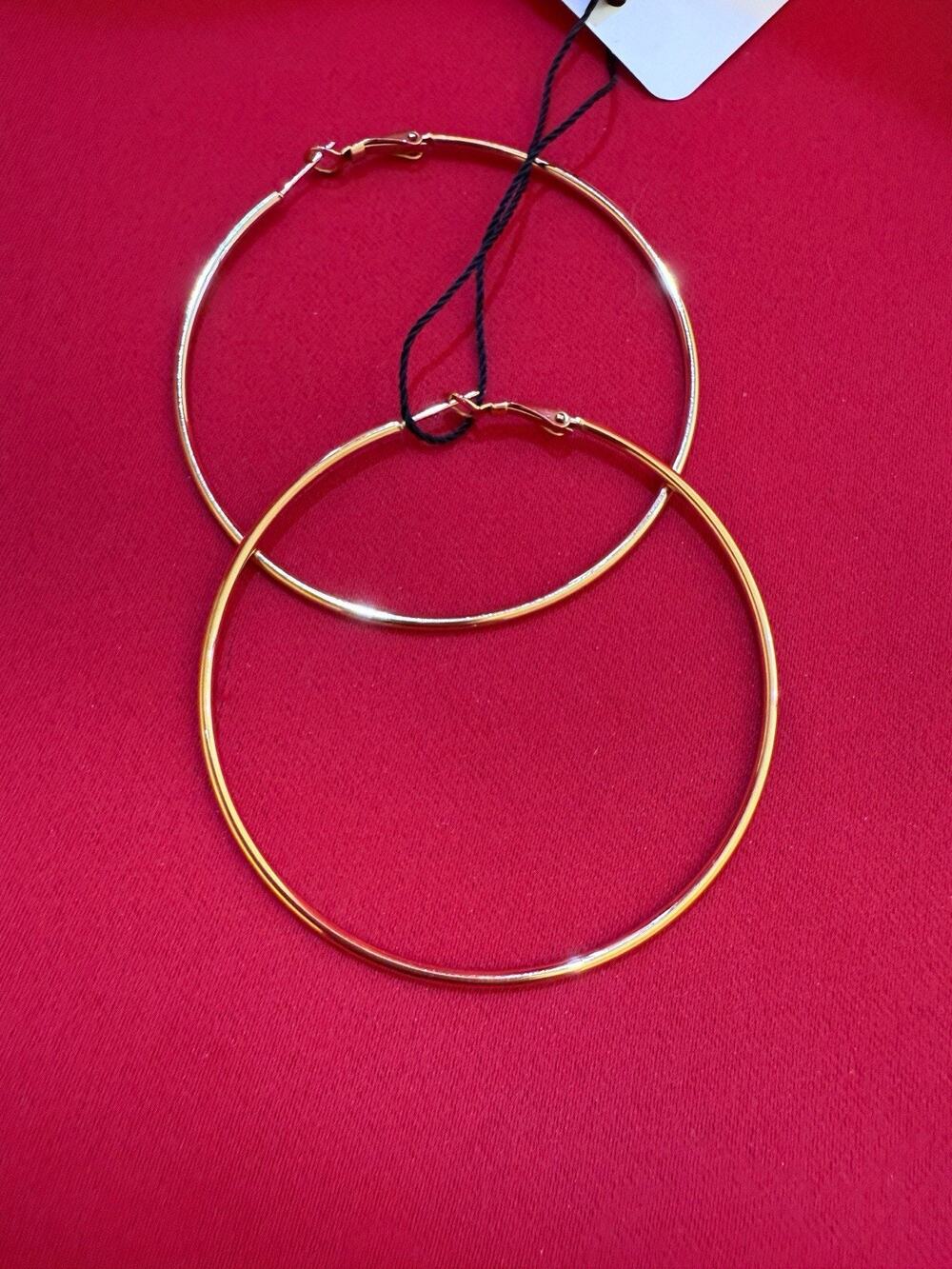 2.6 Inch  High Shine Gold Fashion Round Earrings Hoops Tarnish Resistant
